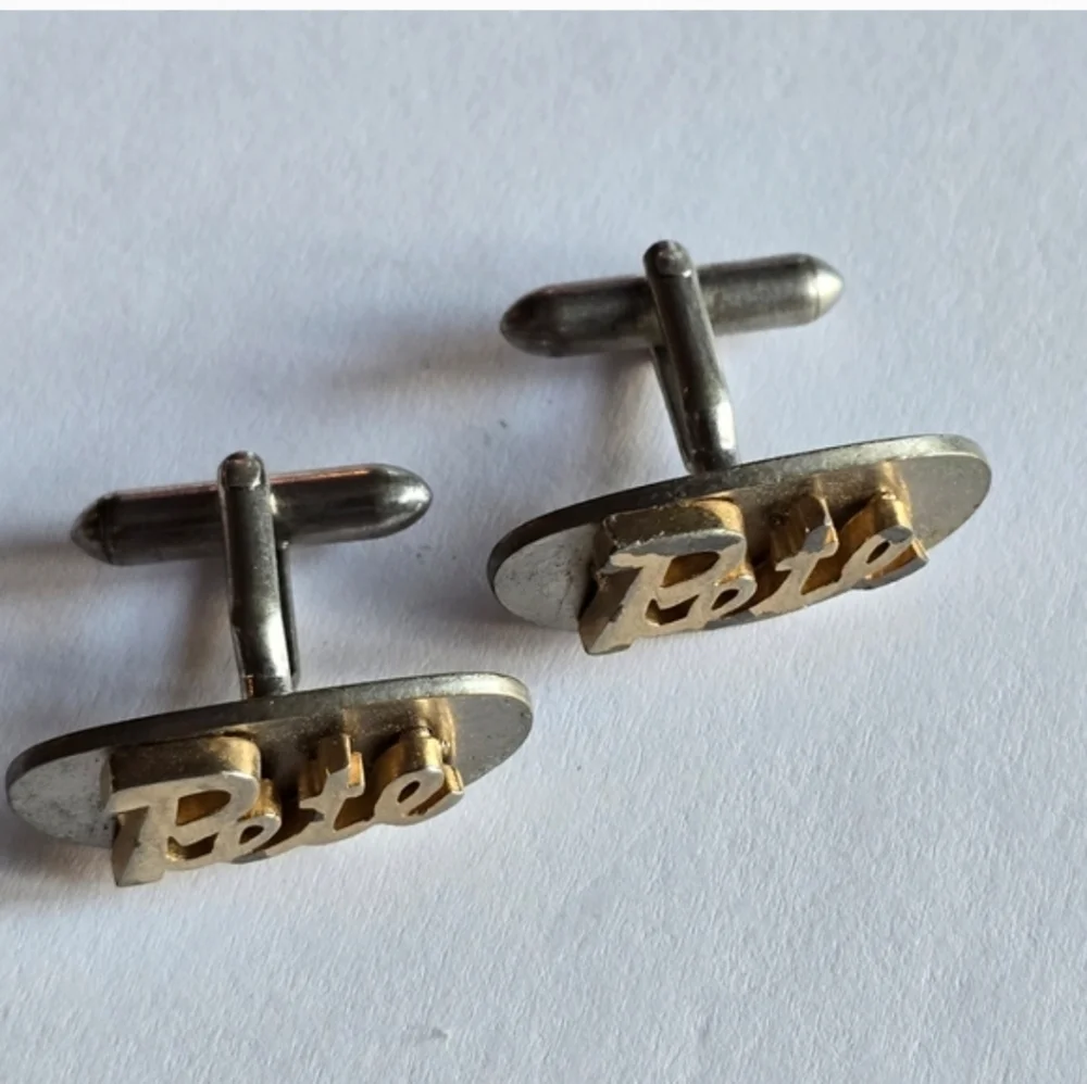 Vintage Pete cuff links name jewelry Peter gold silver tone cufflinks